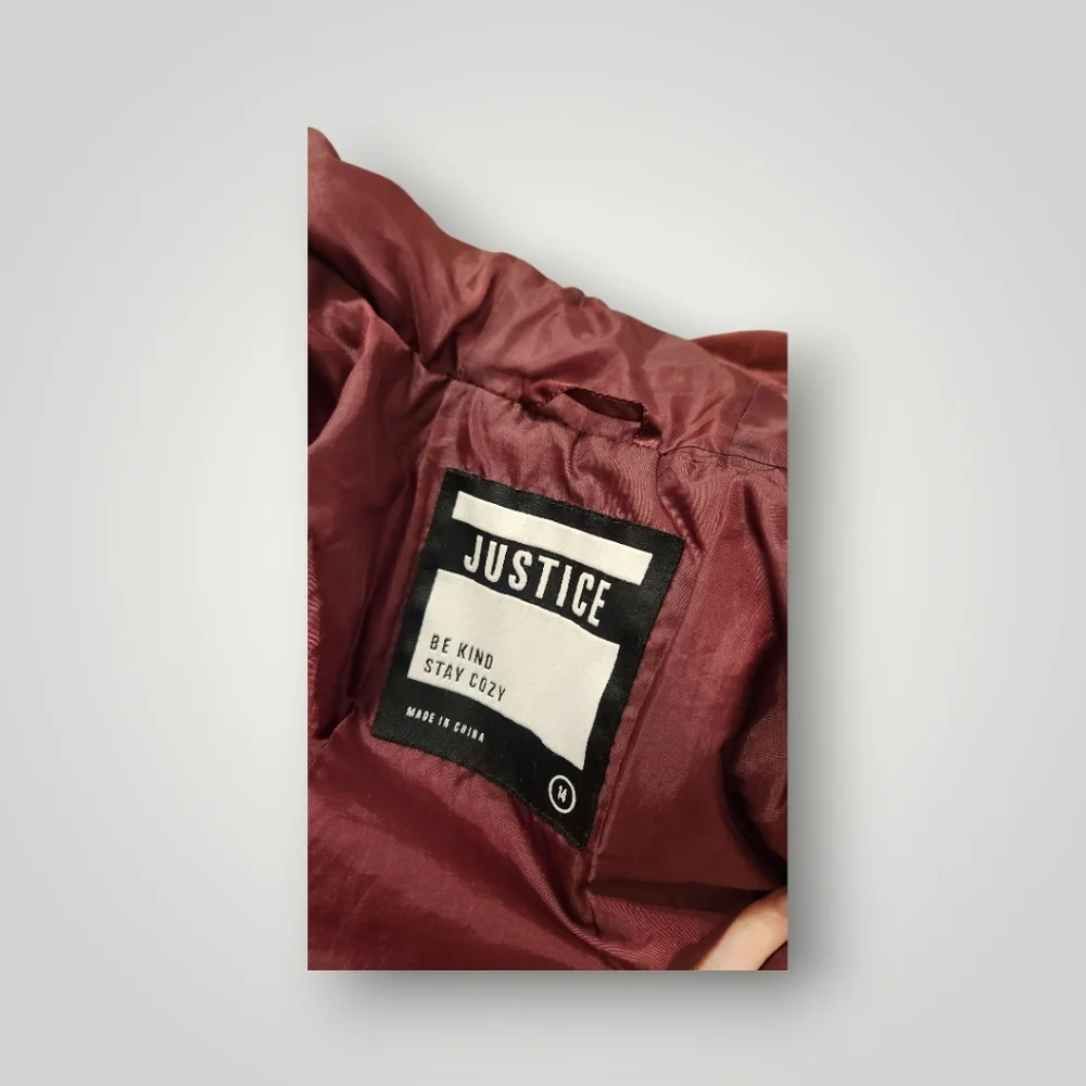 Justice Jacket Girls 14 Red Burdgundy Hood Full Zip Pockets